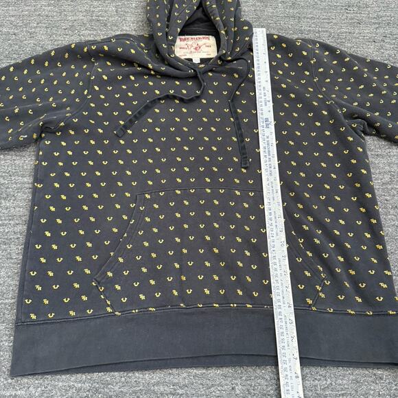 True Relgion Hoodie Men 2XL XXL Faded Black Logo Monogram AOP Sweatshirt Y2K Gym - Picture 4 of 9